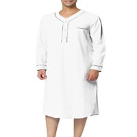 Muška odjeća za spavaće rublje s dugim rukavima V izrez Henley Sleep Majica Labava noćna odjeća Comfy Nightcown Pajamas Lounge