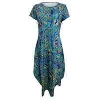 Fnochy Maxi haljine za žene ljetne haljine casual labavi džepovi s kratkim rukavima od tiskane haljine