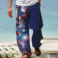 XYSAQA Muškarci Joggers Hlače 3D Američka zastava Print Lounge Lanene hlače Ležerne prilike sa labavim