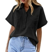 Pamučne i posteljine od punih košulja za ženske bluze za vrat COLLARED Ljetni labavi povremeni poslovni