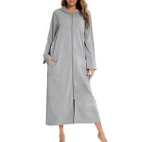 Ženske pidžame Žene Casual Winter Leng Bathrobe Solid Domaća odjeća haljina s dugim rukavima Siva XL
