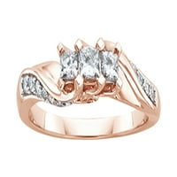 Bijeli prirodni dijamant tromjenski modni prsten u 10k ružičastog zlata
