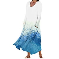Vivianyo HD ženske haljine s dugim rukavima za čišćenje ženske ljetne haljine Print dugih rukava okruglih haljina za okrugli vrat sa džepom povratnici bijeli
