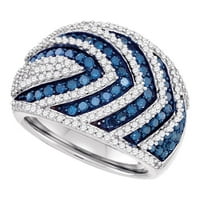10k bijeli zlatni plavi dijamantni prugasti modni prsten 1- cttw