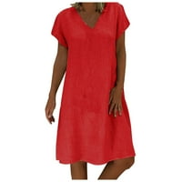 Haljine za žene plus veličine haljine labave boje s kratkim rukavima s kratkim rukavima na vratu crvene