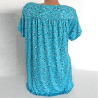 Plus veličine za žene V izrez cvjetne tiskane majice kratkih rukava Spring Casual Labavi ugrađeni ruched