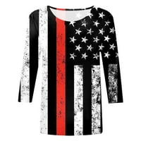 SKSLOEG WOMENS Tops American Flag ispisani rukav bluze Crewneck Pulover Top, Crni XL
