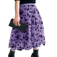 Ženska suknja za dugu, vintage cvjetni print visoki struk midi midi a-line mrežasta suknja