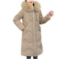 Ženska zimska jakna - modni kapuljač za kapuljače za kapuljače Labavi dugi rukav bombarder tople bluze kapute Khaki XXXXL