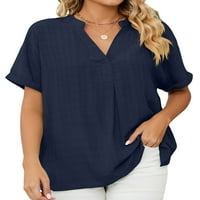 Voguele Women Ljeto vrhovi V rect T-majice kratka rukava bluza za odmor Tunika Košulja Elegantne tee Navy Blue 2xl