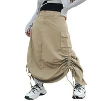 Youweixiong ženske duge suknje za teret sa džepovima za crtanje niskog struka Vintage Streetwear Pol