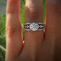 GLTPOOO ženski srebrni srebrni rez okrugli bijeli safirni dijamantni prsten
