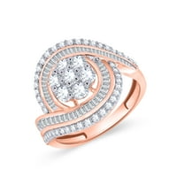 Poshadime Halo Ring - Carat Round i Baguette Cut Simulirani moissanite klasterski halo Angažovanje prstena za žene u 14k ružičasto zlato iznad sterlinga Srebrne veličine-4
