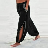 Žene nacrtavanje elastičnih struka Split hlače hlače hlače na plaži pantalone sa džepovima