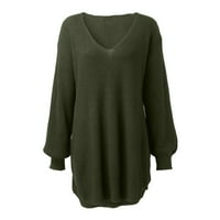 Mveomtd ženska bluza za čistu boju sezona novog pletenja V vrat džemper turtleneck zelena