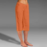 Ženske pamučne posteljine kapris obrezane široke nogu džepove lagane casual labave plus veličine ljetne