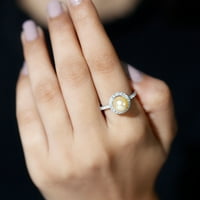 5. CT Pearl i moissanitni plutajući rub prsten, zlatni južni biserni prsten za žene - June Birthstone, 14k Bijelo zlato, SAD 5,00