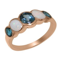 Britanci napravio je 18K ružin zlatni prsten sa prirodnim London Blue Topaz & Opal Womens prsten - Veličine