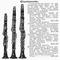 Klarinet reklama. Nadveštaj za klarinete iz američkog kataloga, 1895. Print za poster od
