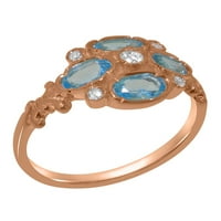 Britanci napravio 9k ružičasto zlato stvarni originalni dijamant i plavi topaz ženski prsten izjave