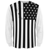 Crno-bijela američka zastava u skrsnutu cijelu majicu dugih rukava za odrasle - velika