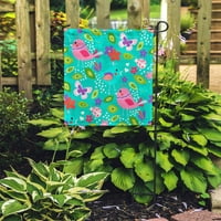 Plave slatke ptice malo cvijeće i leptir Ladybug na tirkiznoj bašti zastava ukrasna zastava kuće Baner