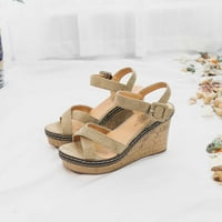 Aueoeo Womenske platforme sandale, ženske ljetne sandale Modni klinovi sandale visoke potpetice kopče Suede Sandale dame cipele