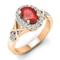 1. Carat 18K ružičasto zlato ovalni rez rubin i okrugli rez bijeli dijamant ženski bridal Split shank