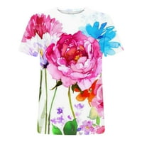 Snoarin Ljetni vrhovi za žene Trendy Plus size cvjetni otisak okruglih vrata kratkih rukava casual bluza