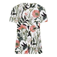 Ženske vrhove ženske proljeće i ljetne casual s majicom V-izrez Cvijeće i biljke tiskani kratkim rukavima