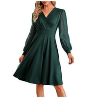 Ženska dugih rukava stilski haljina s V-izrezom zelena m