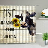 Farm životinjski tuš Curtains Highland krave Lnspirationi citati cvjetni drveni odbor pozadina kupaonica