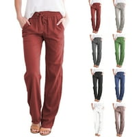Ženske modne ležerne hlače plus veličine pamučne posteljine čvrsti militni elastični džepovi za struku