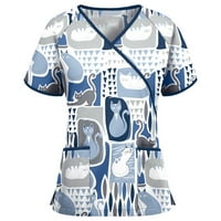 Ženski bluze V-izrez radna odjeća za bluze Grafički printira žene kratki rukav ljetni vrhovi bijeli