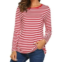 Ženske vrhove bluza casual dugih rukava tiskane žene T-majice Crew vrat ljetne tuničke majice crvene