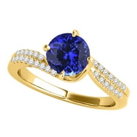 Mauli dragulji za žene 1. karat isprepleteni dizajnerski dijamant i tanzanitni prsten 4-prong 14k žuto