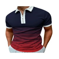 Thefound Muška majica kratkih rukava Striped Sund-down ovratnik patentni zatvarač Slim fit jednostavne