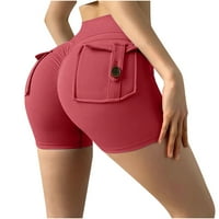 Visoki struk joge kratke hlače za žene Tummy Control Fitness Atletic Work Trčevi kratke hlače sa džepovima