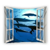 Popcreation Open Prozor Delfiny Dolfini Podvodna tapiserija poliesterska tkanina Tapiseri Zidna umjetnost