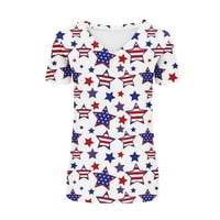 Usmixi ženske vrhove modne labave fit dan neovisnosti Patriotski majice Ljetna casual zvetska zvezda print v-izrez bluza s kratkim rukavima bijeli XL