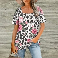 Wxlwzywlsummer vrhovi za žene Modni kvadratni izrez cvjetni majice casual majica kratkih rukava Leopard