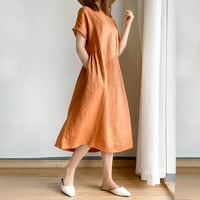 Ženski džepovi pamučna linija Čvrsta casual labava plus midi košulja duga haljina narančasta l