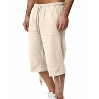 Teretne hlače za muškarce muške ležerne pamučne posteljine pantalone elastične čipke gore plaže kratke