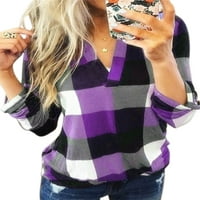 Capreze Women Majica Dugi rukav Tee Check T Majica Basic Tunic BluZA PLAJ PRINT pulover Purple 4xL