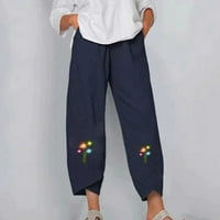 Capri pantalone za žene elastične struk pamučne posteljine široke noge Capris hlače casual baggy ljeto