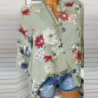 Vintage cvjetne majice za žene cvijeće tiskane vrhove majica dolje V izrez ljeto kratkih rukava Bluza