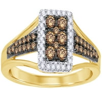 Šampanjci i bijeli prirodni dijamantski pravokutni okvirni prsten u 10k žutom zlatu