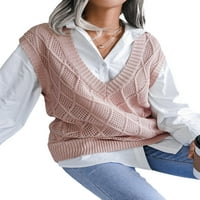 Liacowi ženska modna čvrsta boja V-izrez pletene šuplje vrhove bez rukava