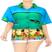 Bay ženska havajska majica opuštena fit tropska majica na plaži XXL Blue_x147