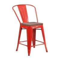 Offe 24 High Bistro Style crvena metalna stolica za visinu sa leđa i drvenim sjedištem
